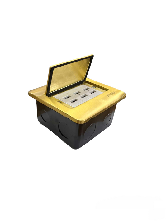 Royu Floor Outlet 6 Port USB Outlet with gold cover and multiple USB charging ports