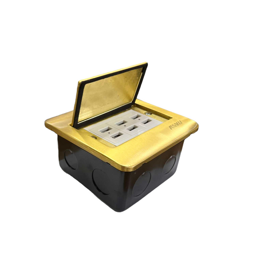 Royu Floor Outlet 6 Port USB Outlet with gold cover and multiple USB charging ports