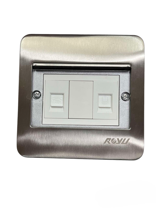 Royu Floor Outlet TEL and LAN Outlet with stainless steel cover plate and white ports