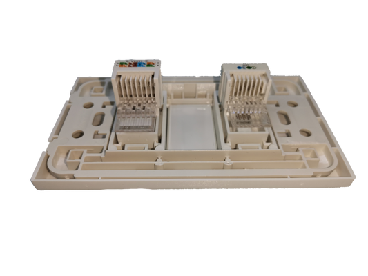 Royu network and phone wall plate with dual connector ports in beige for network and phone cables