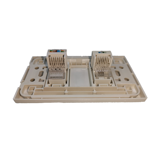 Royu network and phone wall plate with dual connector ports in beige for network and phone cables