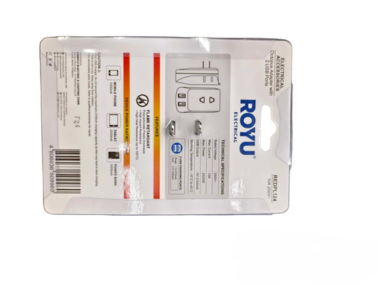 Royu Octopus Adapter with 2 USB Port travel adapter and converter packaging showing product details