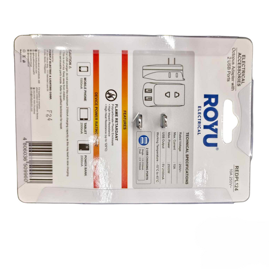 Royu Octopus Adapter with 2 USB Port travel adapter and converter packaging showing product details