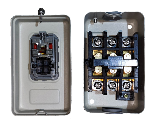 Royu Push Button Switch 30A 250V 3 Pole showing internal wiring and contact components