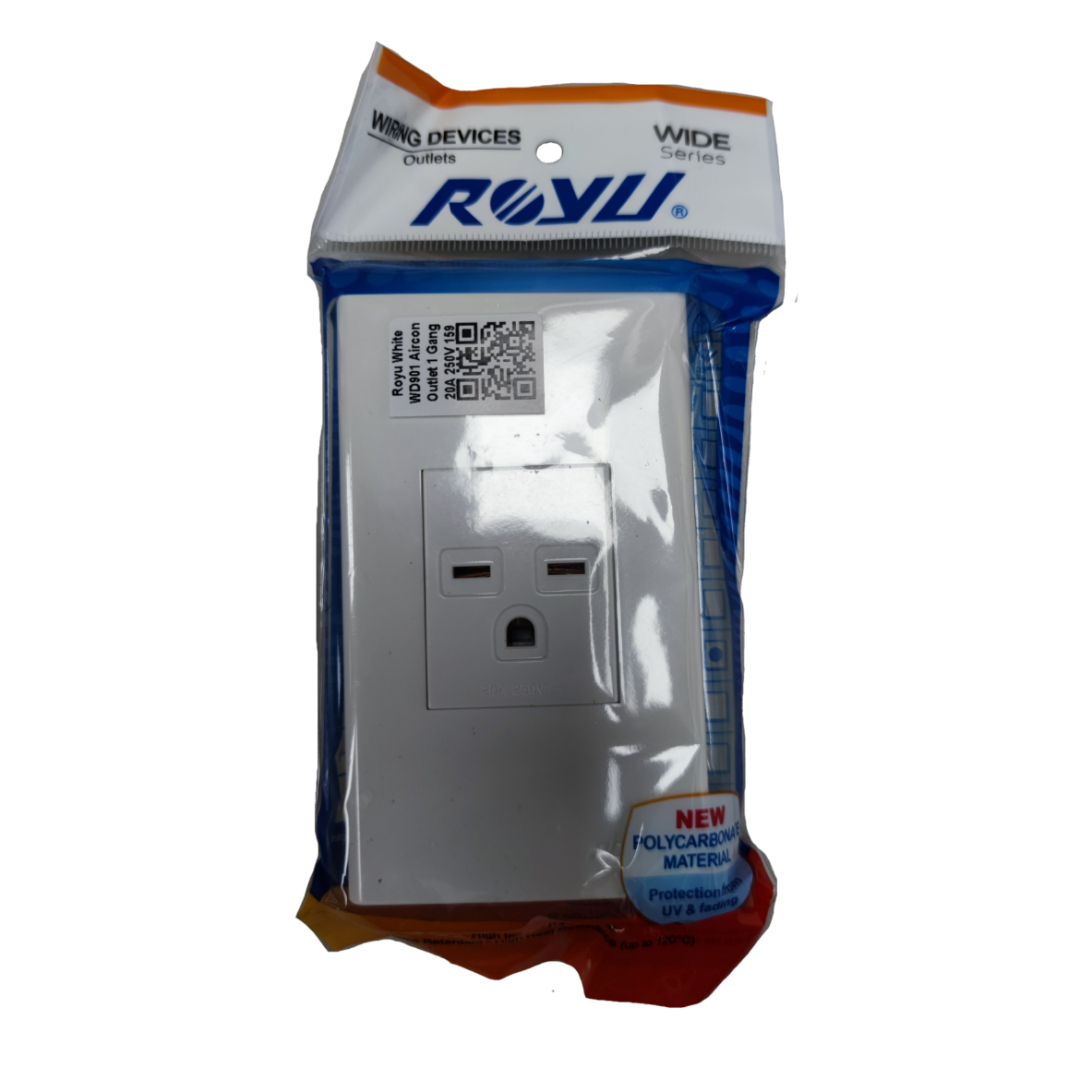 Royu Aircon Outlet with Plate white wall mounted power outlet in retail packaging for air conditioner