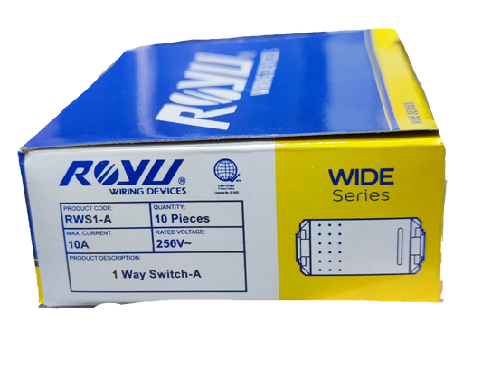 Royu RWS1-A switch 10 pack with 1 way switch 10A max current and 250V rating by Electx Electrical Supply