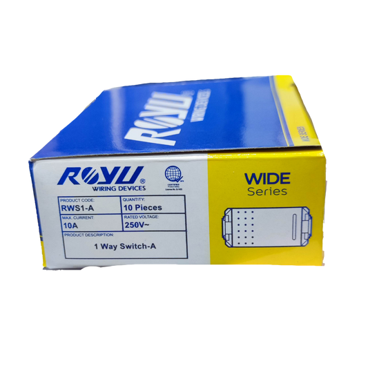 Royu RWS1-A switch 10 pack with 1 way switch 10A max current and 250V rating by Electx Electrical Supply
