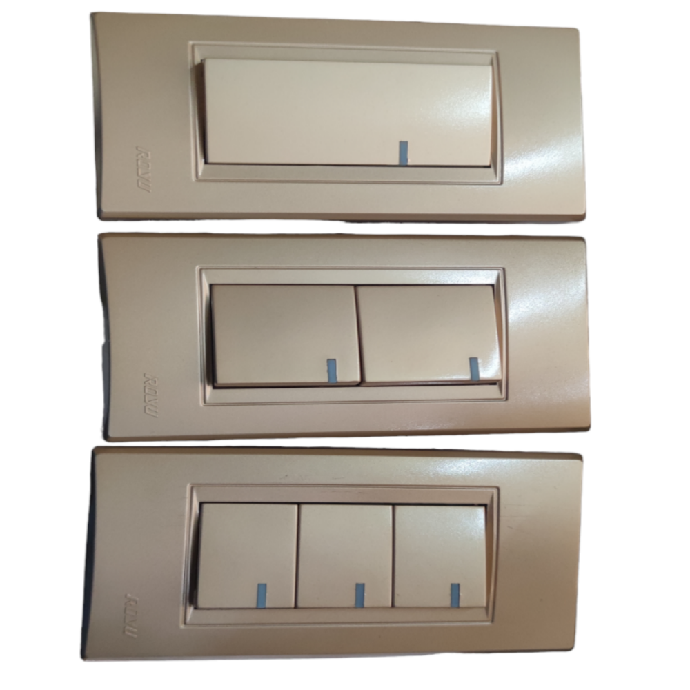 Royu Switch Flush Type 1 Way 10A 250V single double and triple switch panels in beige color