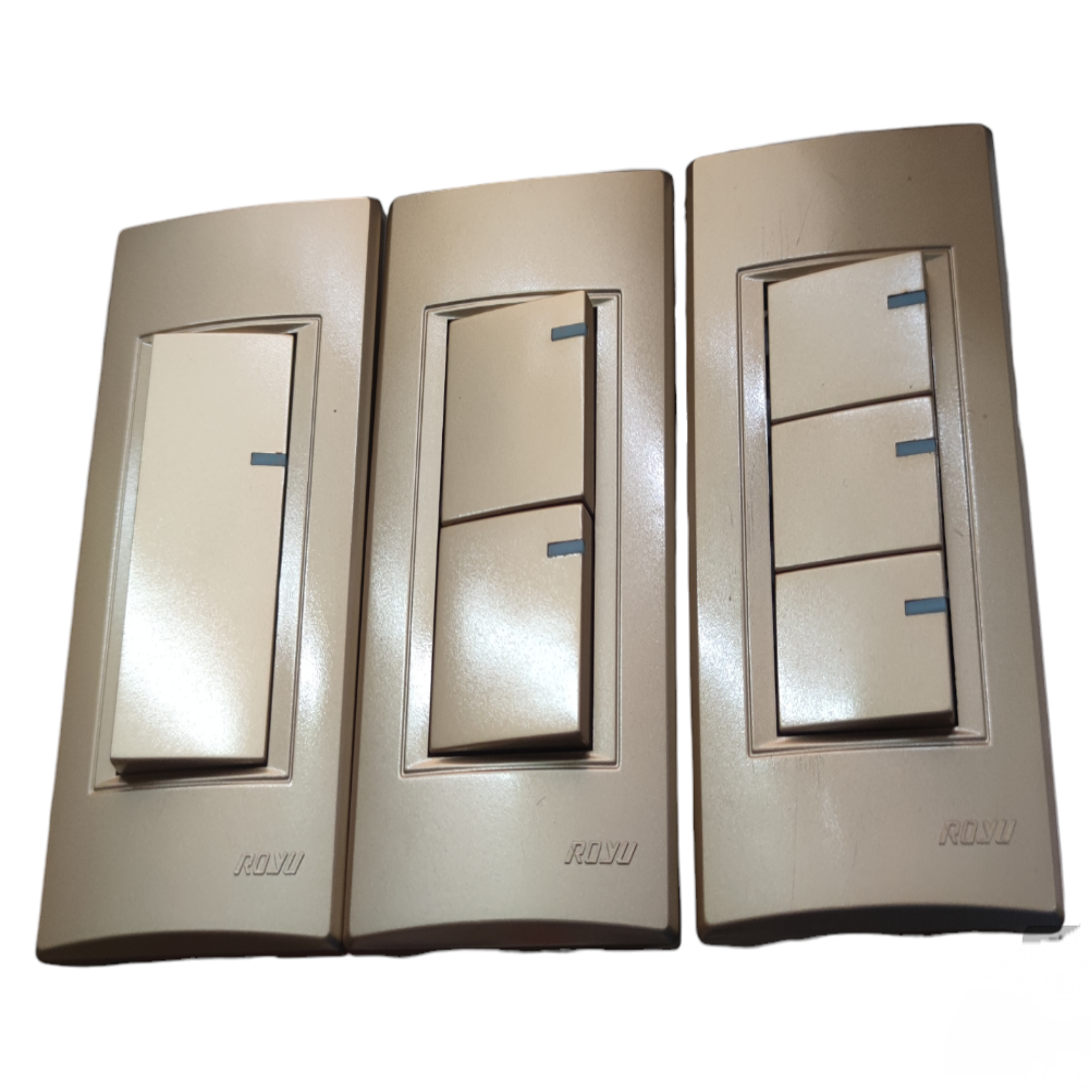 Royu Switch Flush Type 1 Way 10A 250V in beige with single and double rocker switch options