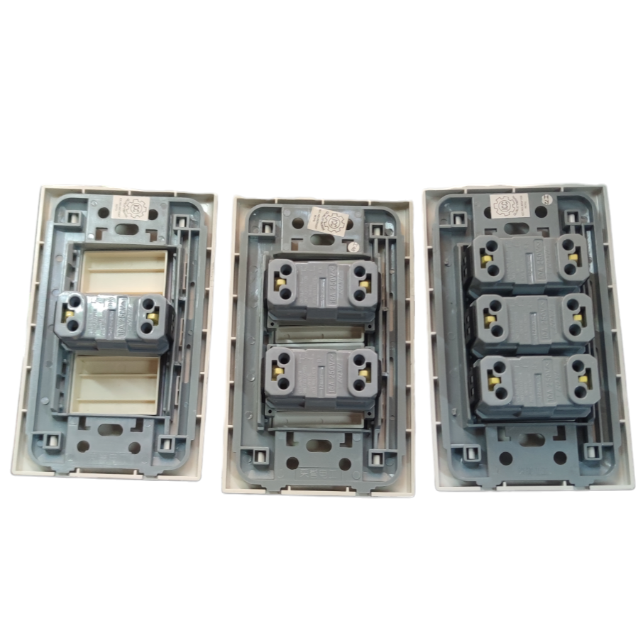 Royu Switch Flush Type 1 Way 10A 250V showing three back panels with different switch configurations