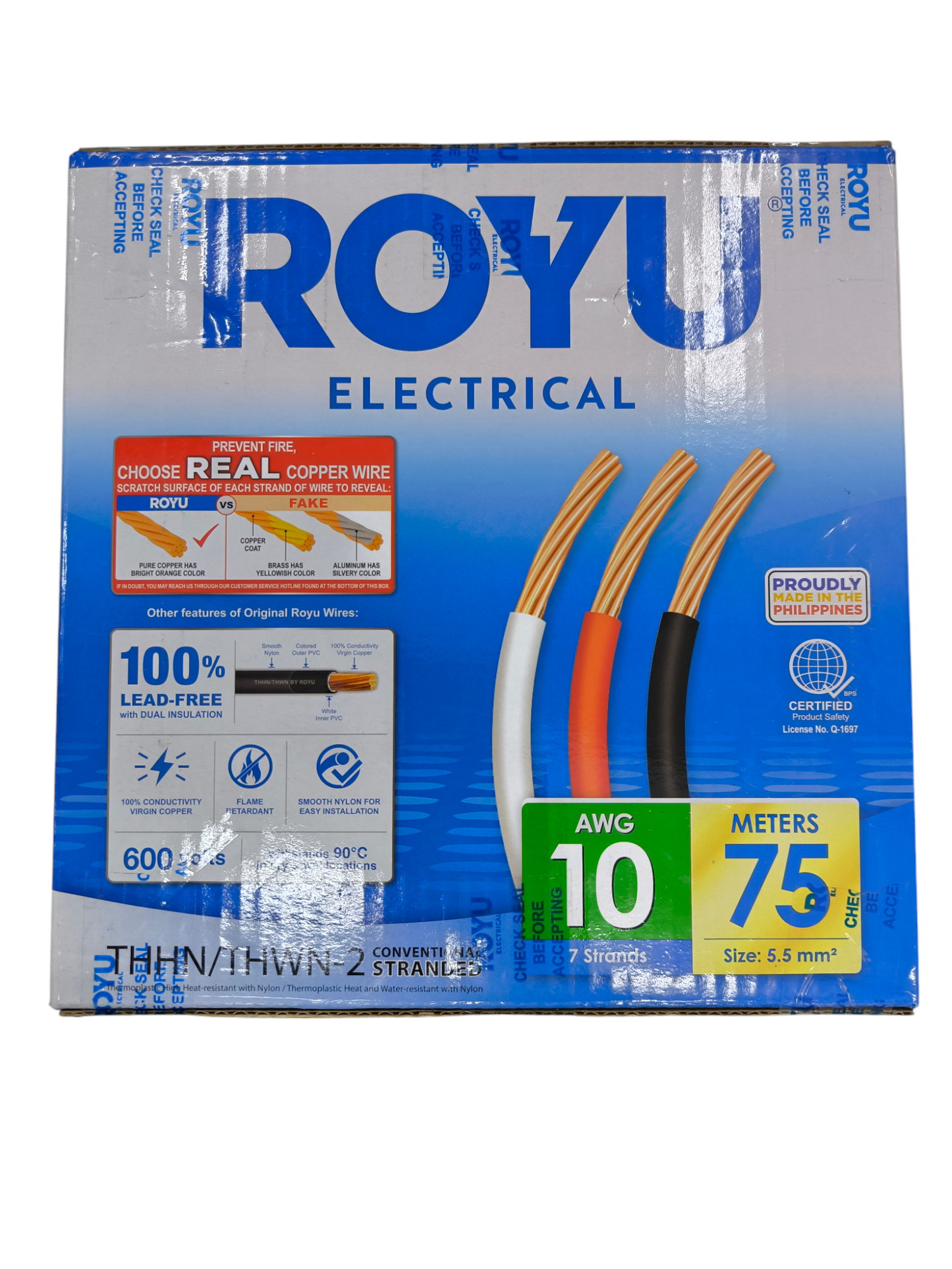 Royu 5.5mm Stranded Wire AWG 10/7 Pre Cut THHN/THWN (1 Meter) Red