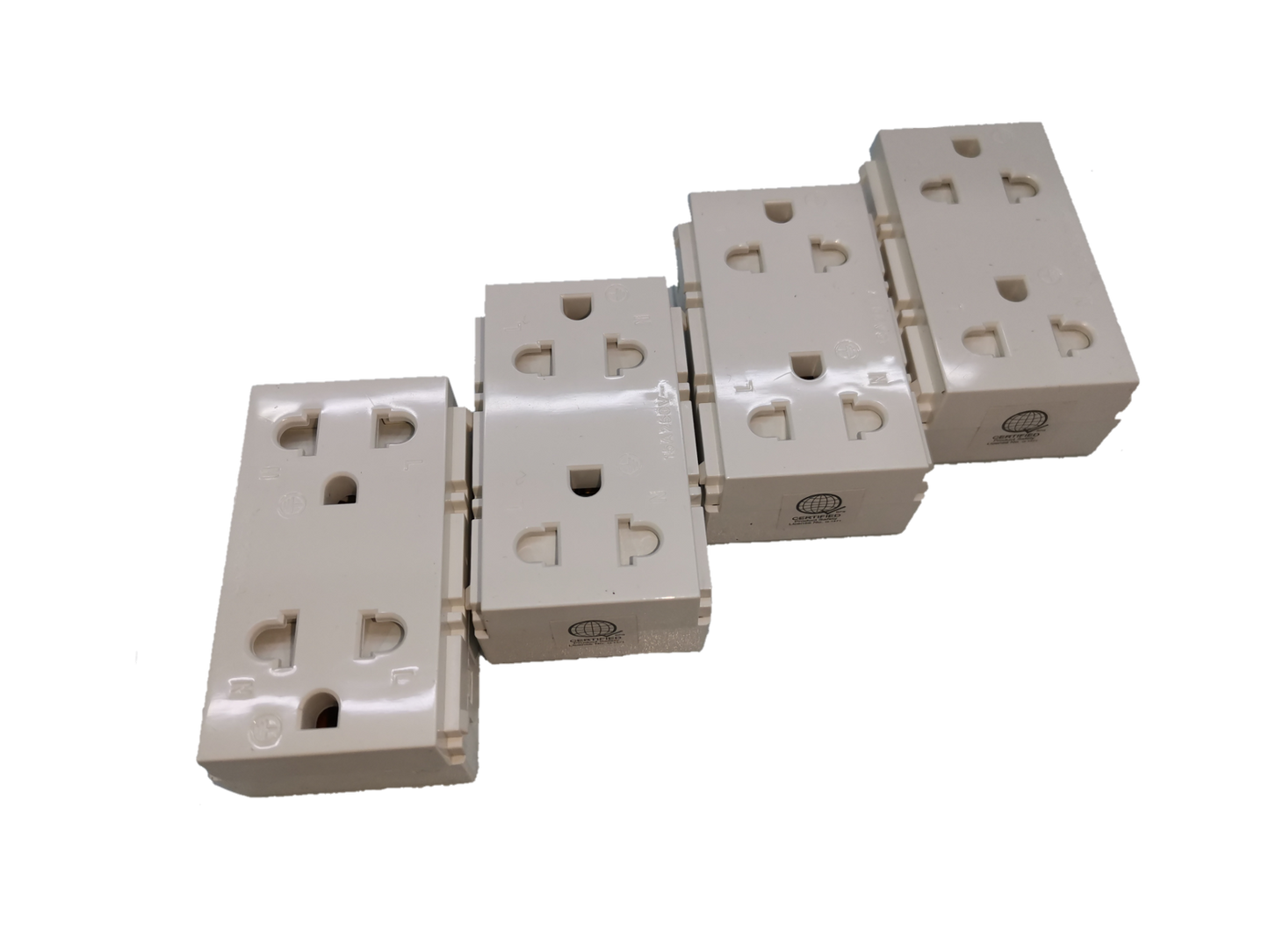 Royu Universal Duplex Outlet with Shutter featuring multiple white power points and universal plug sockets