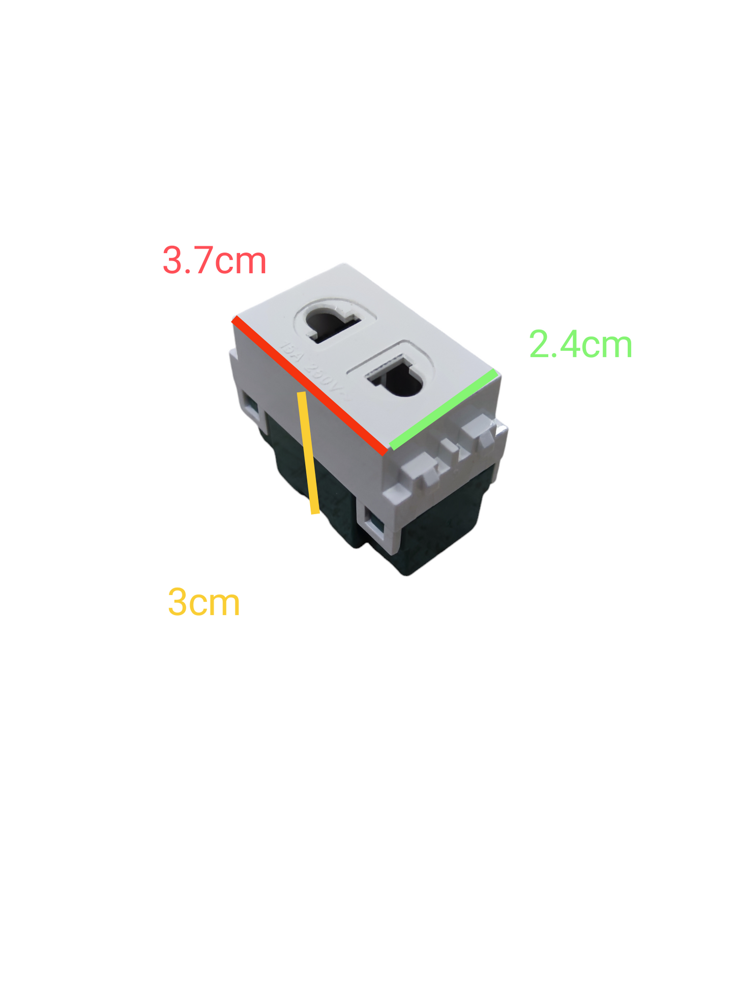 Royu universal outlet 15A 220V white power plug socket with dimensions visible