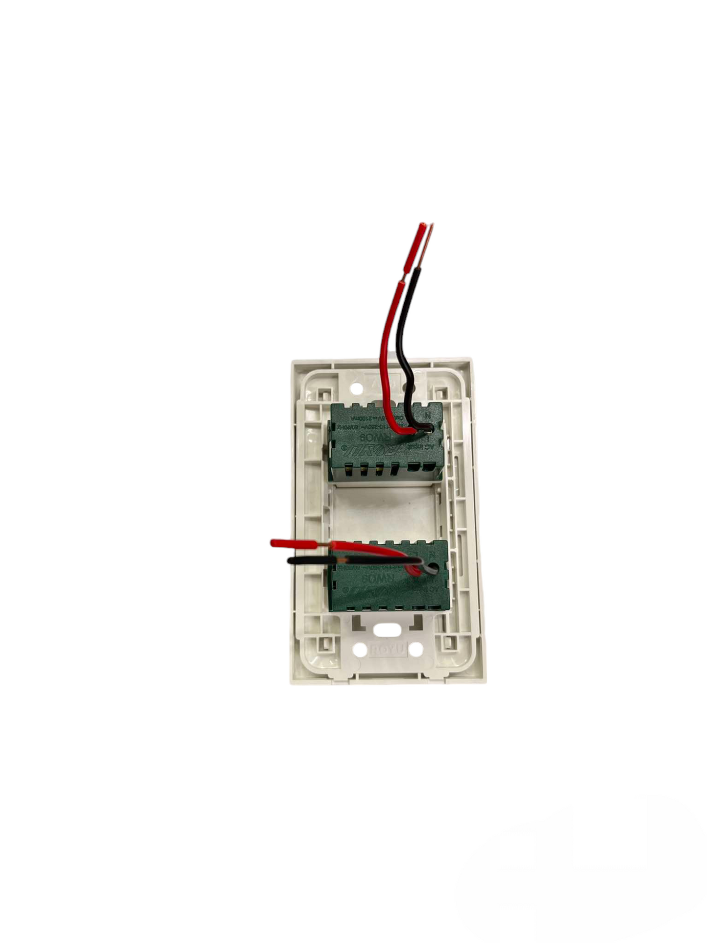 Royu wall charger USB outlet with plate cover showing wiring and internal components