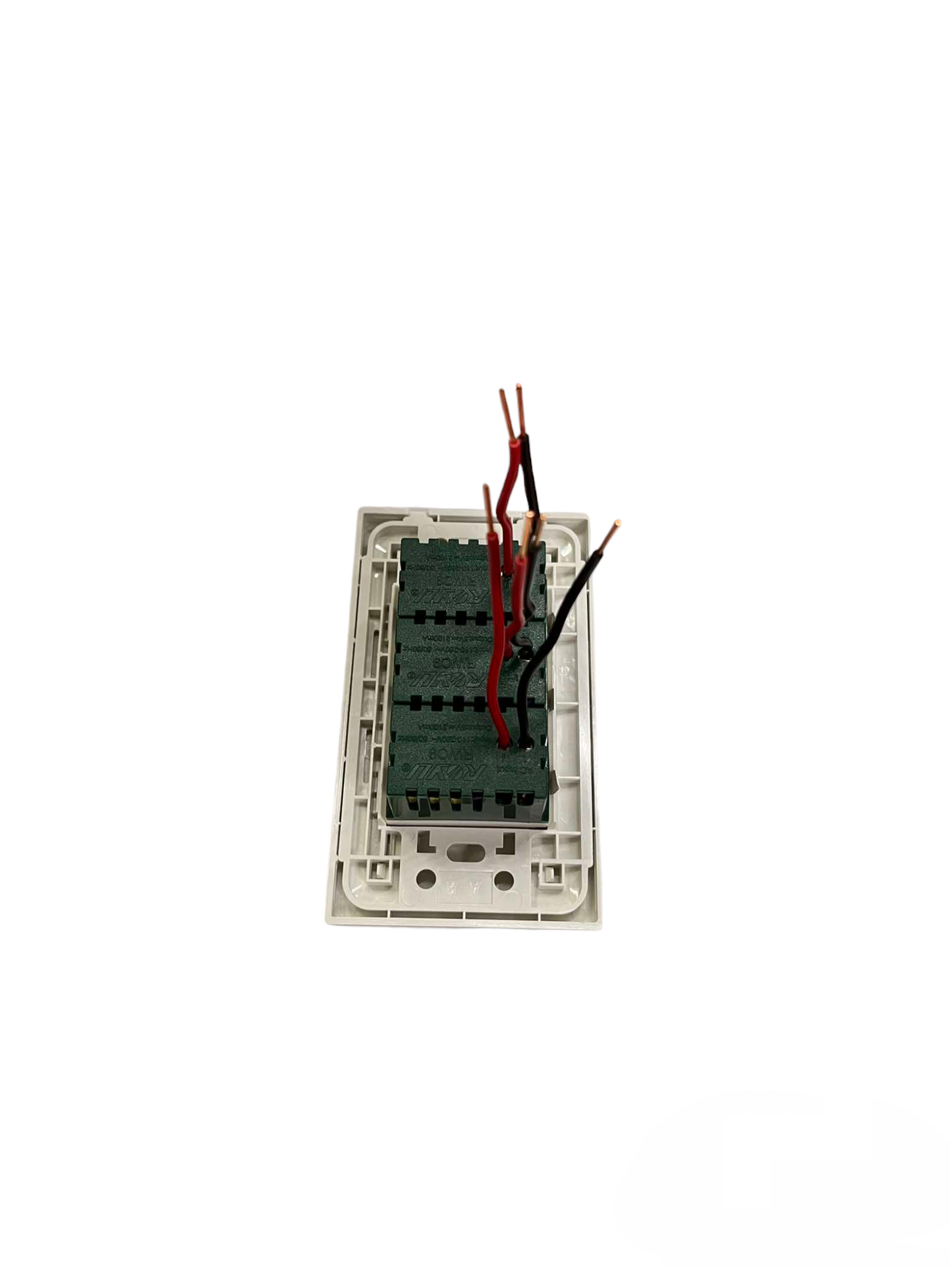 Royu USB Outlet with Plate Cover wall charger showing wiring and mounting frame