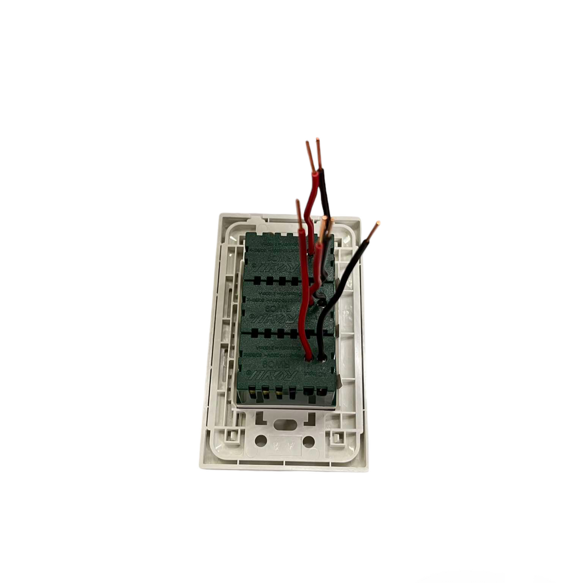 Royu USB Outlet with Plate Cover wall charger showing wiring and mounting frame