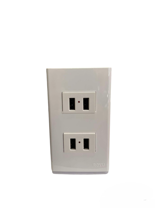Royu USB Outlet with Plate Cover dual USB wall charger in white with indicator lights