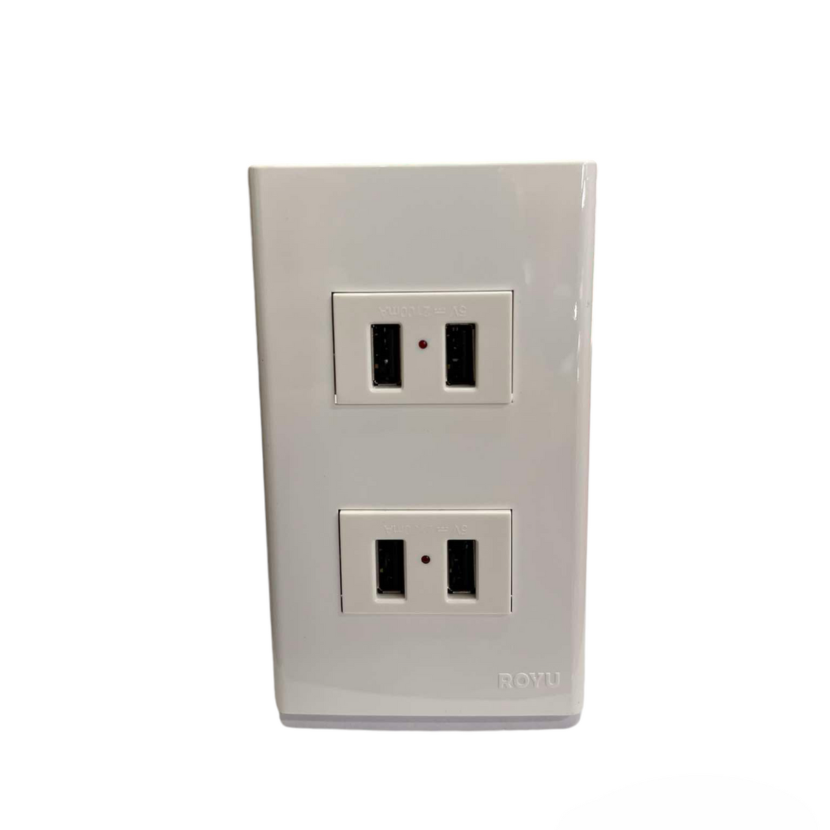 Royu USB Outlet with Plate Cover dual USB wall charger in white with indicator lights