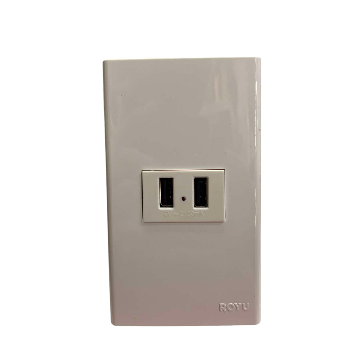 Royu USB Outlet with Plate Cover wall charger featuring dual USB ports in a white sleek design