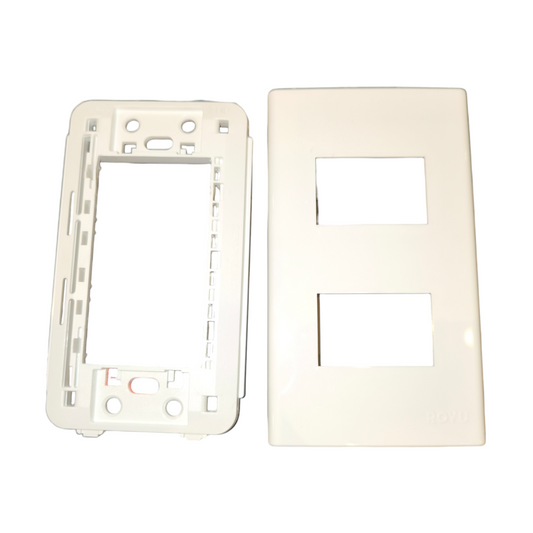 Royu wide series plate cover in white for power points switches and plugs with dual openings