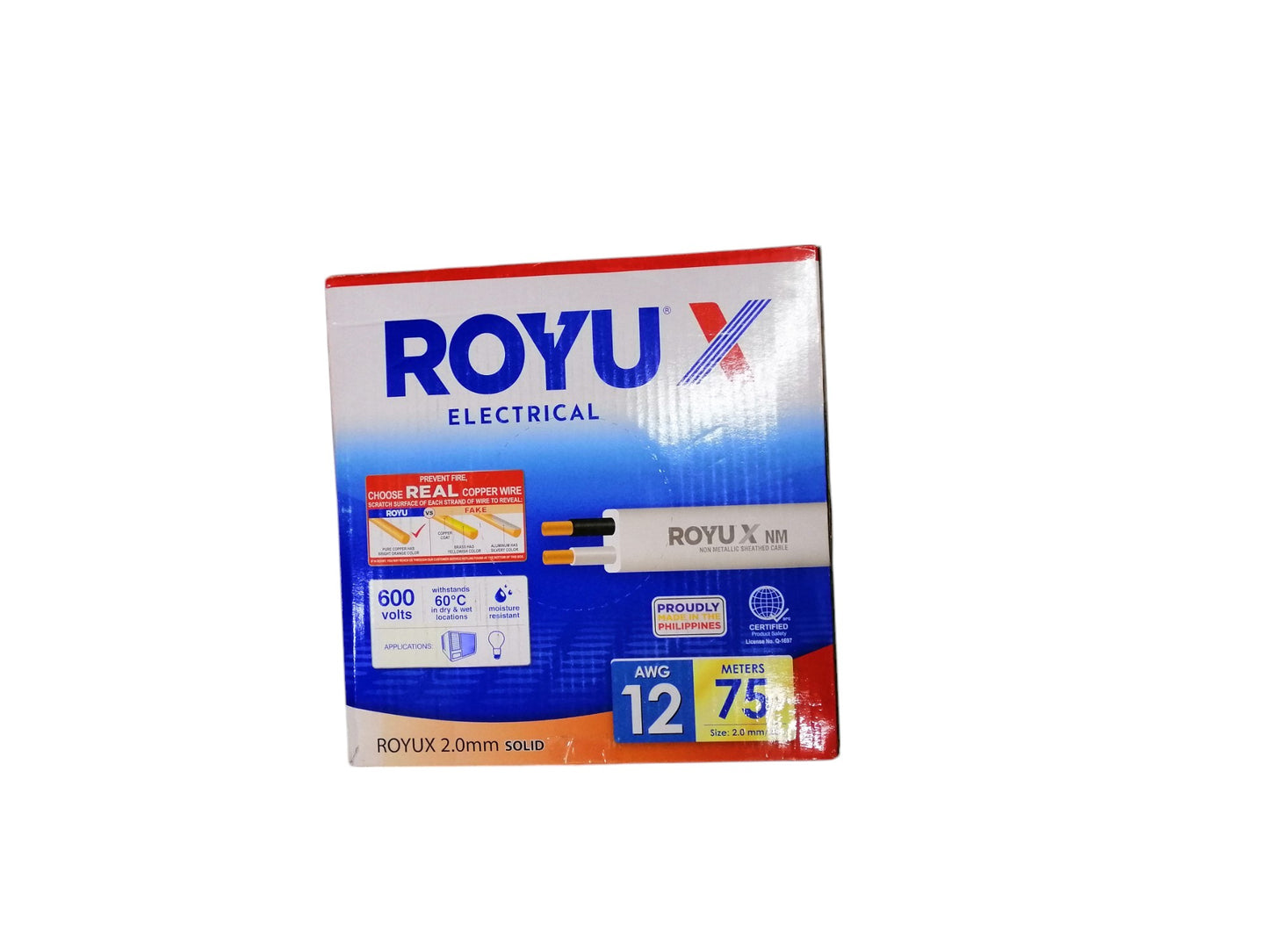 Royu 2.0mm 2C duplex solid wire cable management box with 75 meters length
