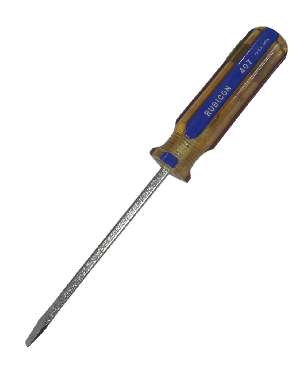 Rubicon Flat Head Screw Driver 407 100mm with clear handle and steel blade for precision screwing