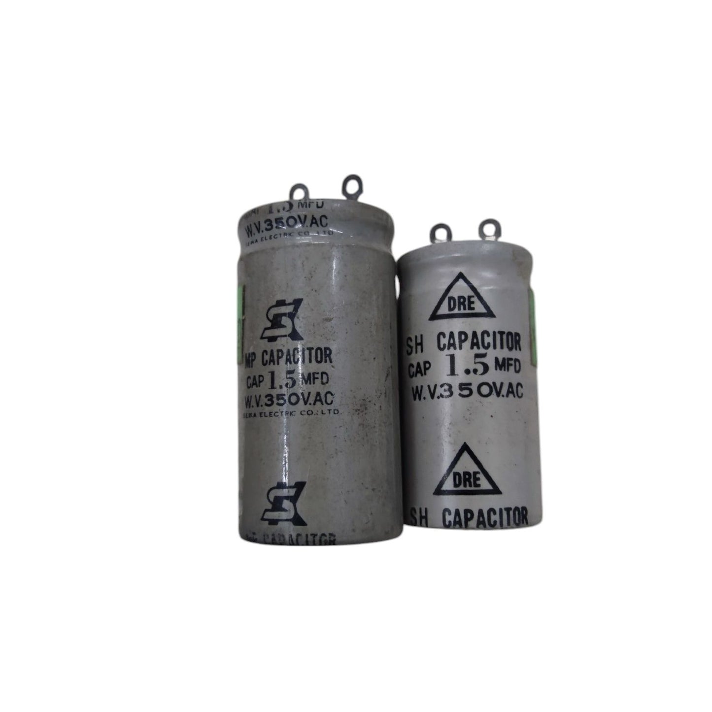 Running capacitor for circuit repair set of two metal capacitors with 1.5 MFD 350V AC rating