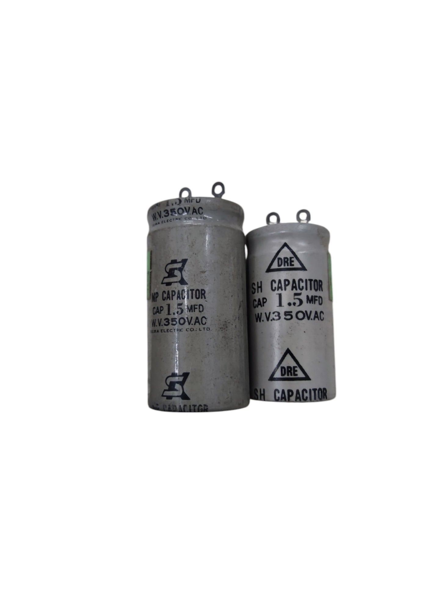 Two running capacitors for circuit repair with 1.5 MFD rating and 350 VAC from China vendor
