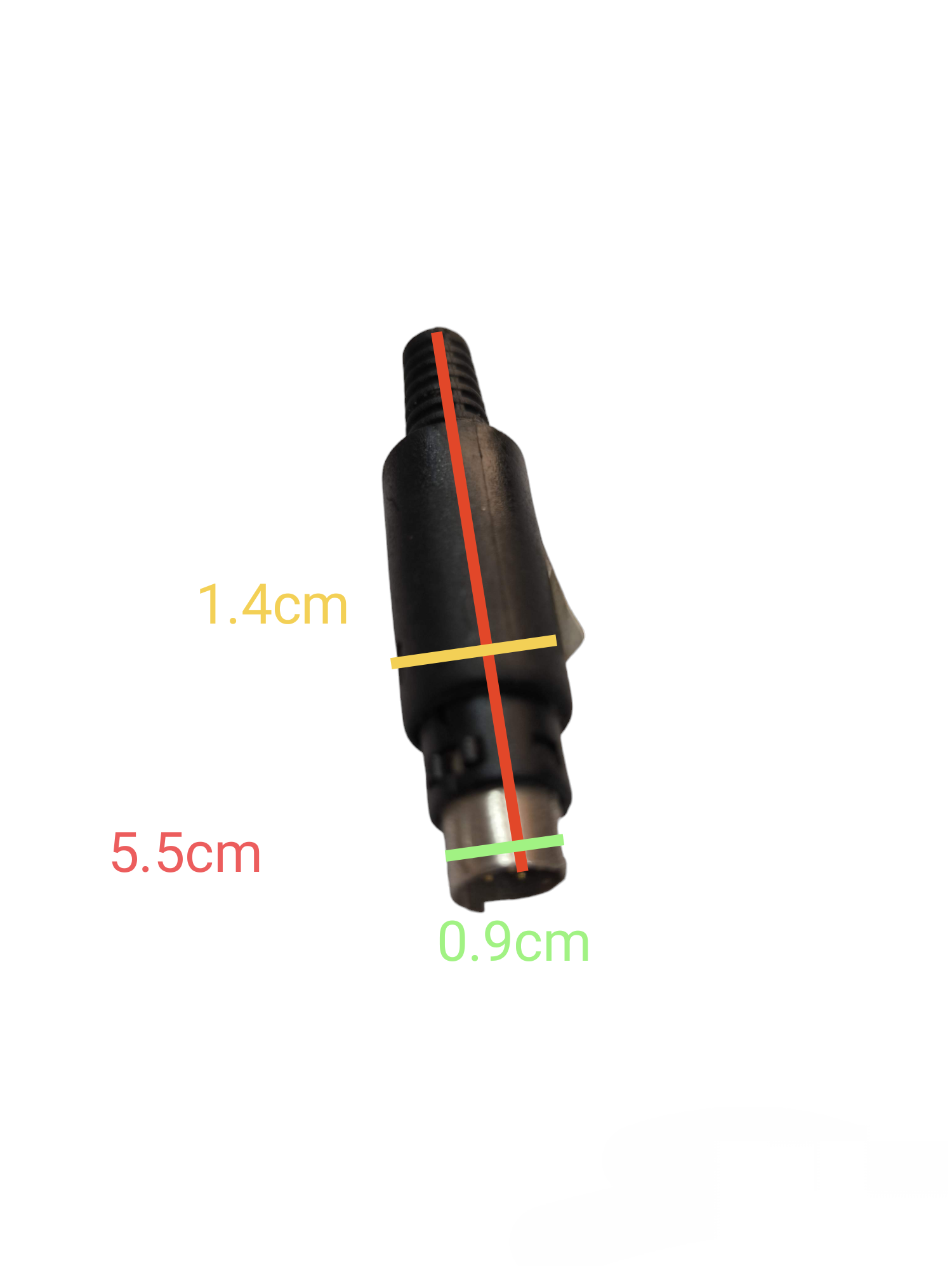S-Video 8 Pins Plug Connector black microphone accessory with measurements shown