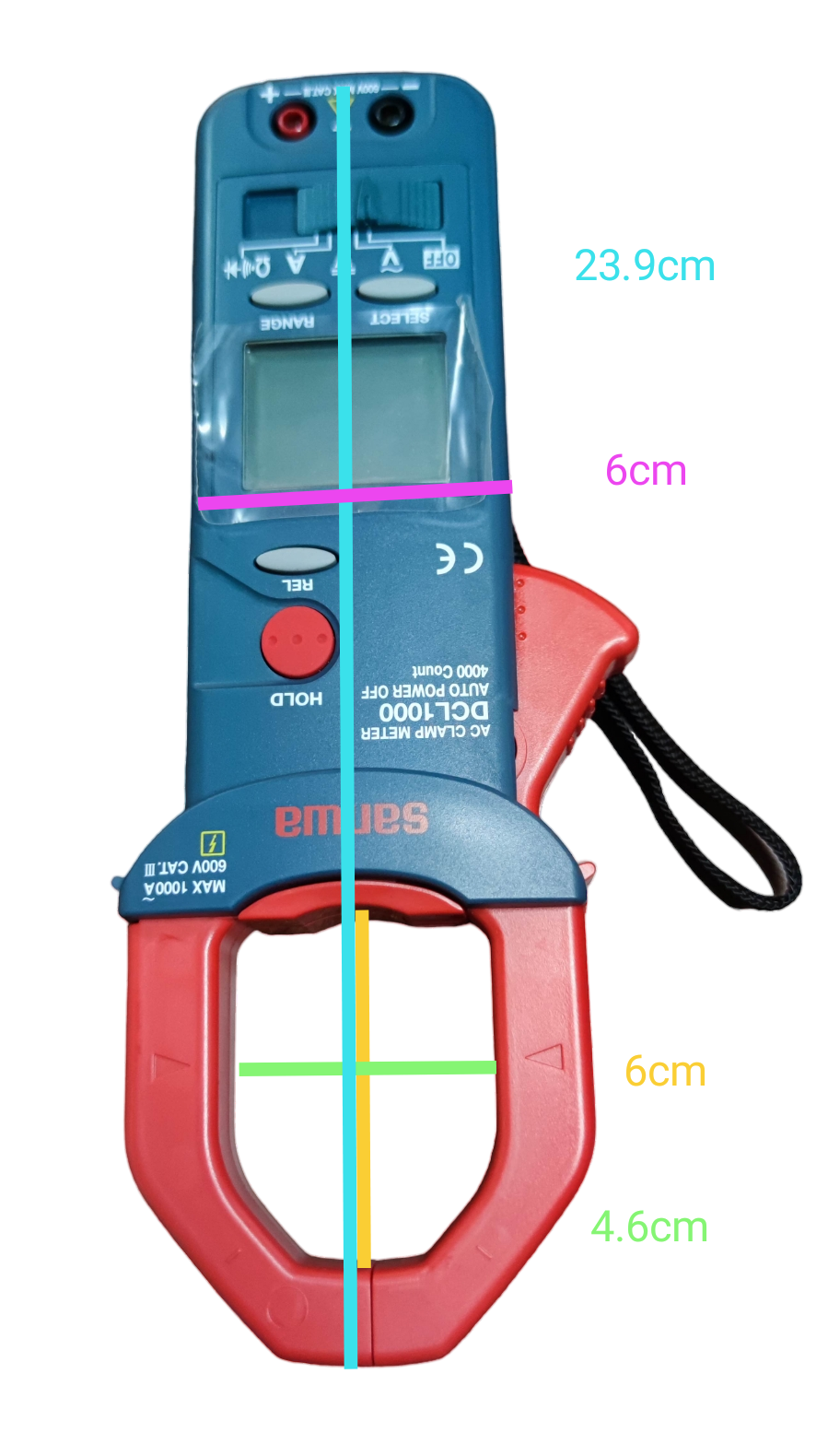 Sanwa 1000A Digital Clamp Meter with red clamp and blue body for electrical testing