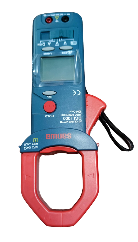 Sanwa 1000A Digital Clamp Meter with red clamp and blue body for electrical testing and measurement