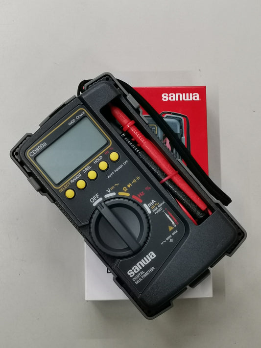 Sanwa CD800a Digital Multimeter with test leads and rotary dial for electrical measurements