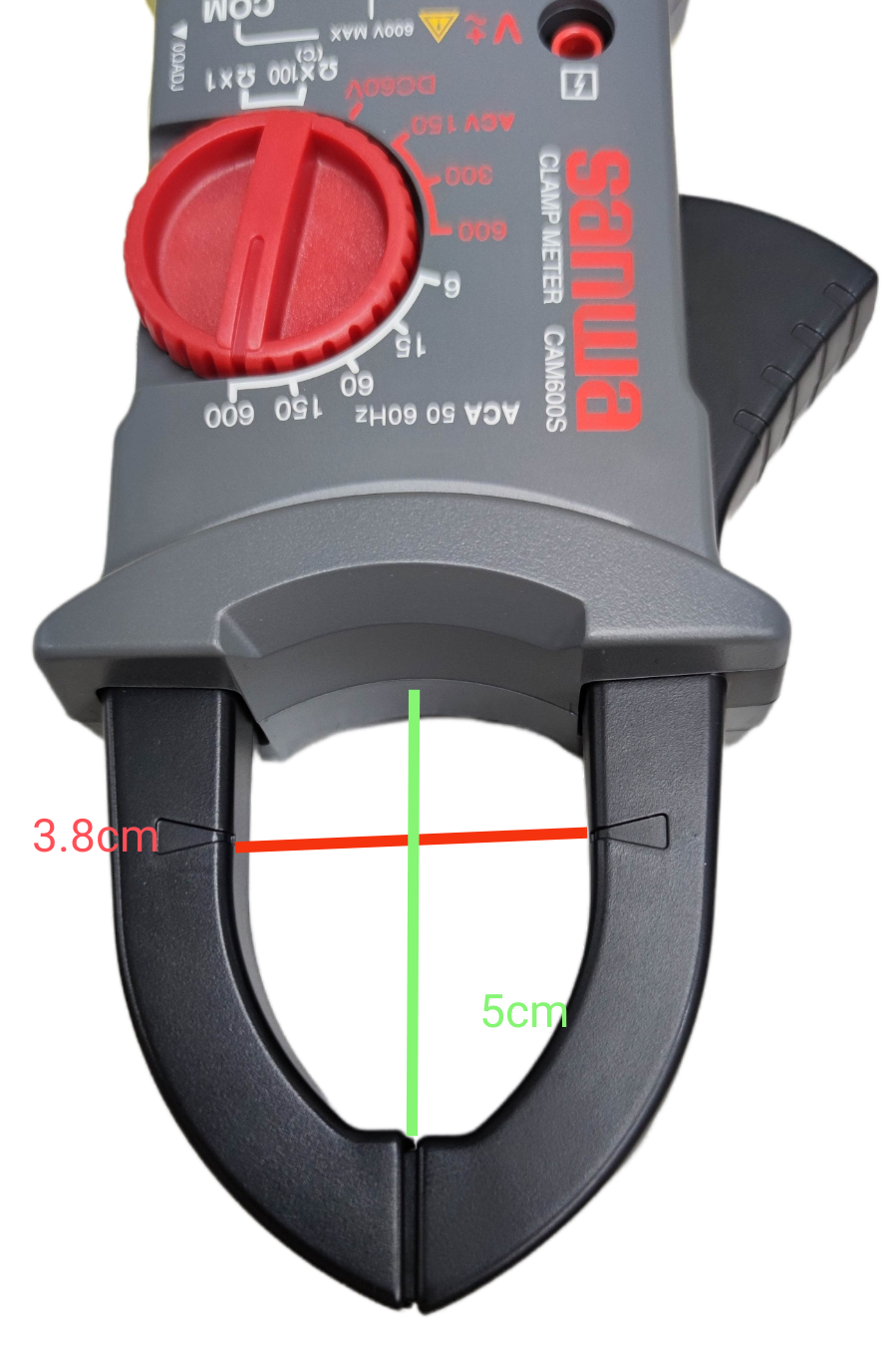Sanwa Clamp Meter Max 600A CAM600S electrical trade tool with red dial and large clamp opening
