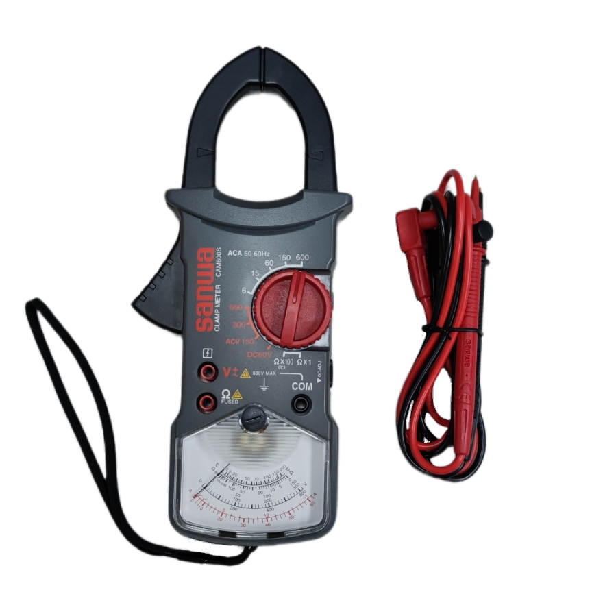 Sanwa Clamp Meter Max 600A CAM600S with red and black test leads for electrical testing