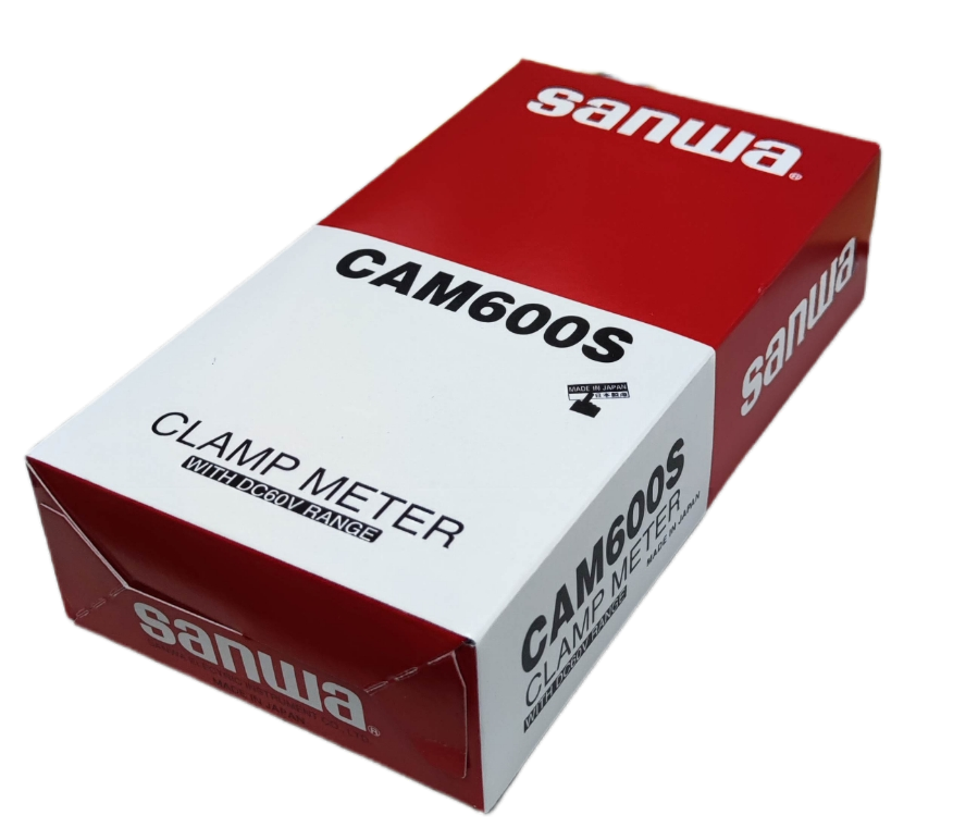 Sanwa Clamp Meter Max 600A CAM600S packaged in red and white box for electrical testing