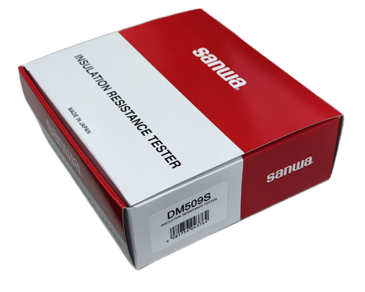 Sanwa Insulation Resistance Tester DM509S in red and white packaging box for electrical trade testing
