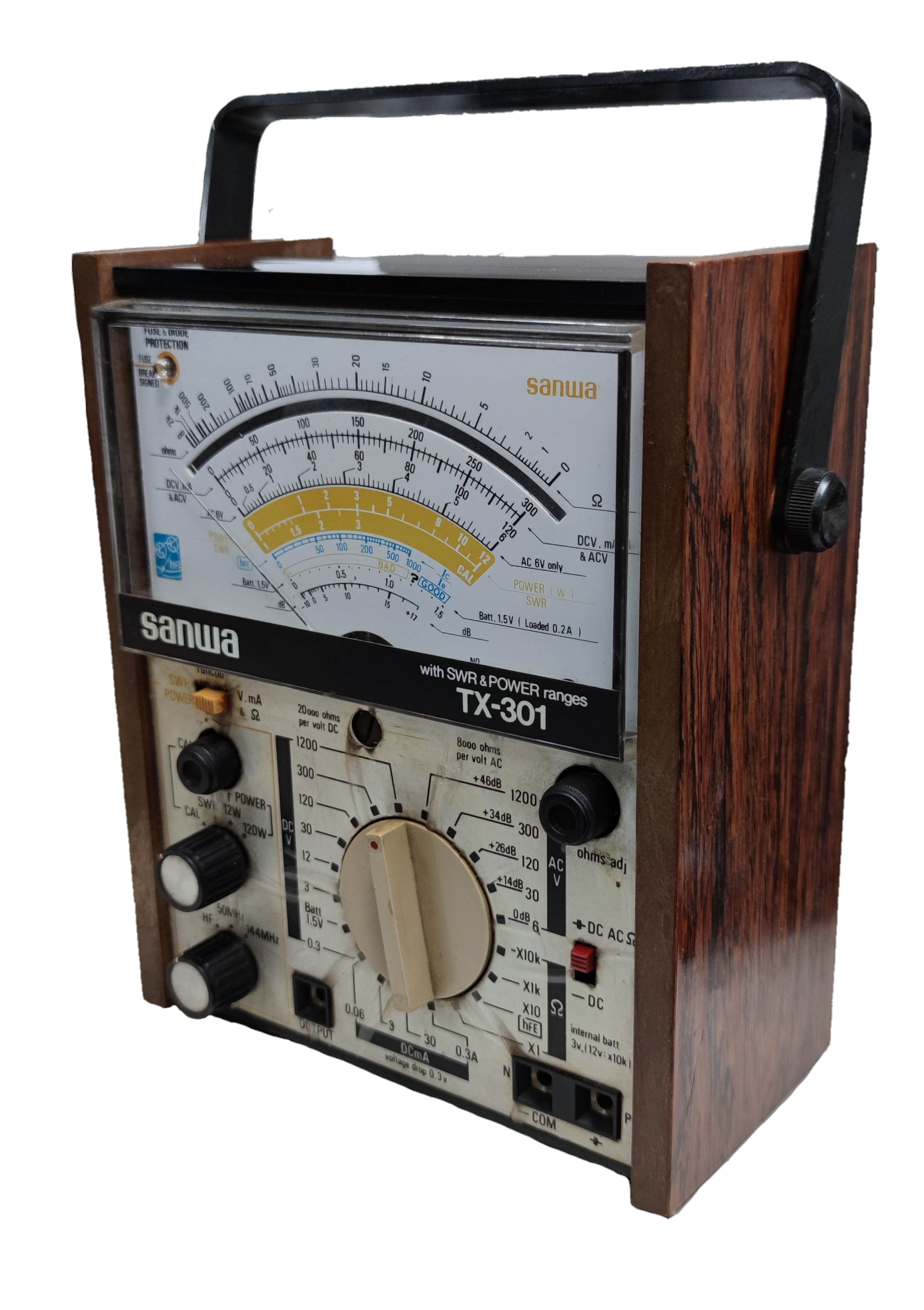 Sanwa Multi Power Tester TX-301 with Fuse Protection electrical trade tool with analog display and wooden side panels
