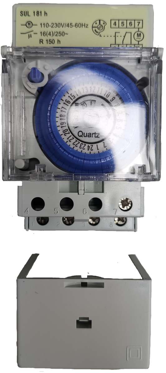 Grippes Timer Switch 24 Hour Mechanical with blue dial and clear protective case for power control