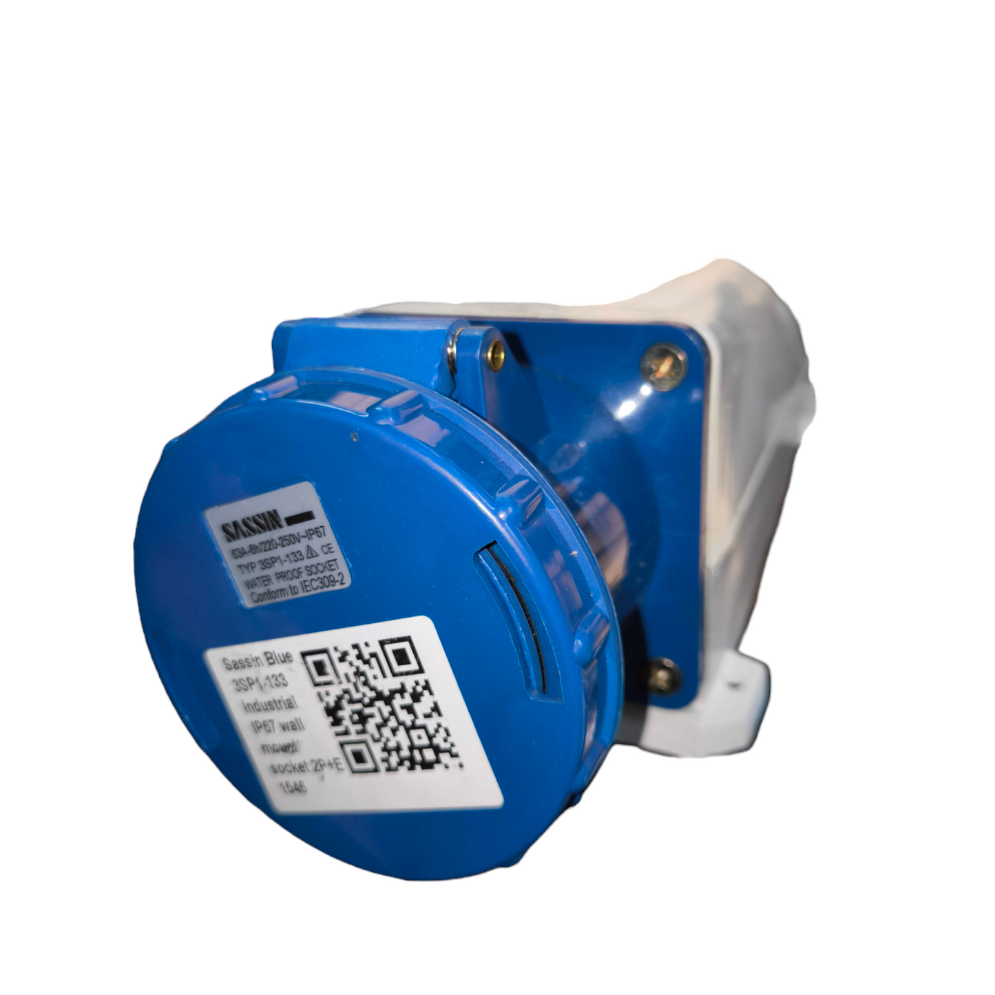 Sassin Industrial Outlet Wall Type 3SP1-133 blue power point socket with white mounting base