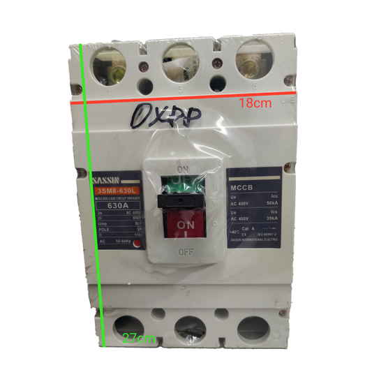 Sassin 630A Circuit Breaker 3 Phase Industrial with ON OFF switch and detailed specifications