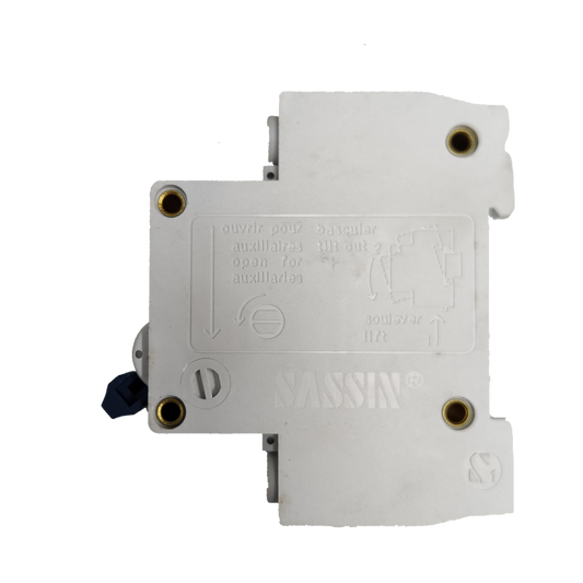 Sassin Miniature Circuit Breaker 25A 2Pole white electrical component with mounting holes