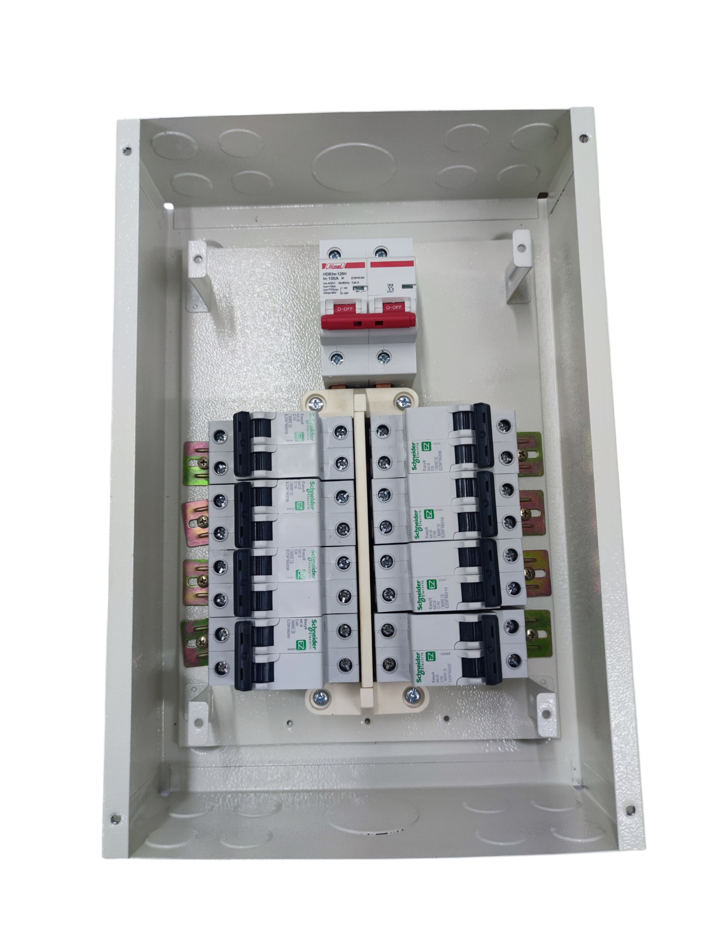Schneider 100A panel board for home with circuit breakers and metal enclosure for electrical safety