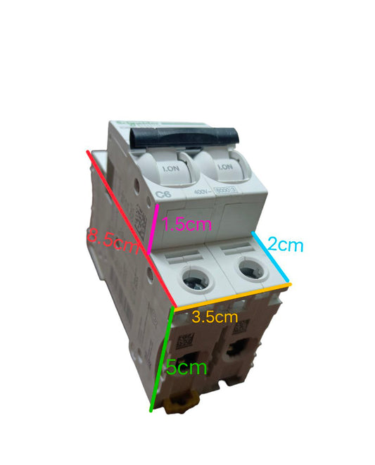 Schneider 10A Miniature Circuit Breaker 2 Pole with dimensions for electrical circuitry use
