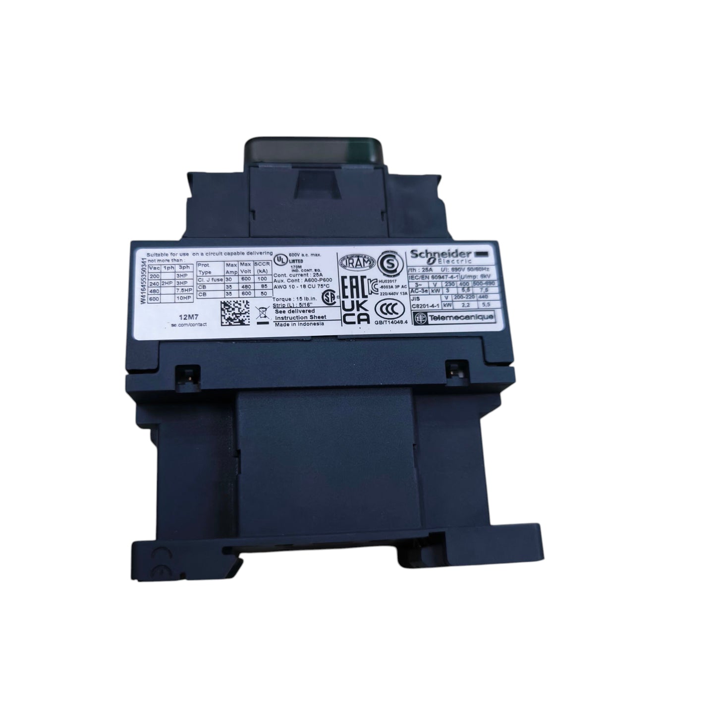 Schneider 12A Magnetic Contactor 220V - LC1D12 with detailed specifications on the label