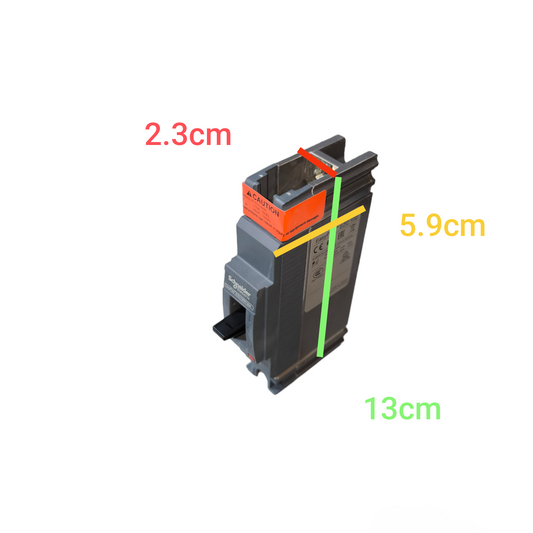 Schneider 20A 1 Pole Industrial Circuit Breaker with compact design showing dimensions
