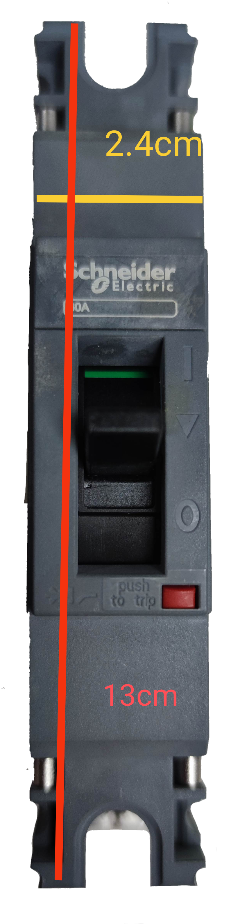 Schneider 40A 1 Pole Industrial Circuit Breaker 25KAIC with black casing and switch control