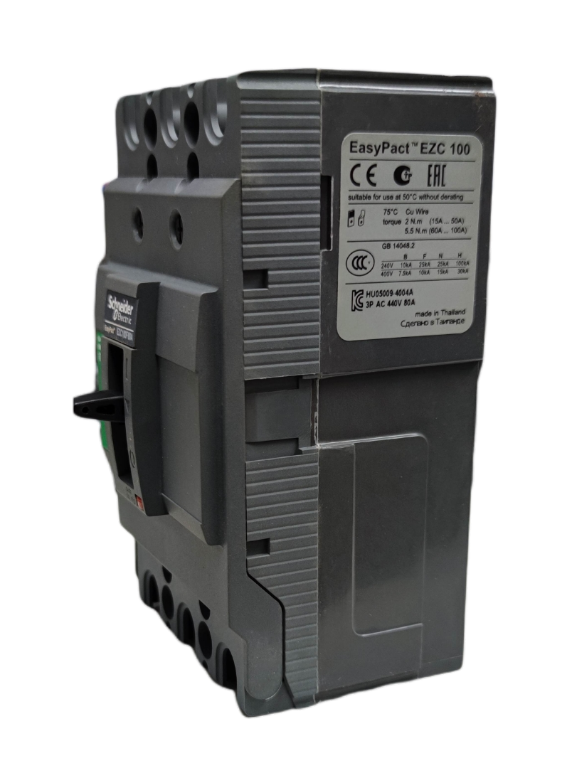 Schneider 40A 3 Pole Industrial Circuit Breaker 100AF with EasyPact EZC 100 label and compact design