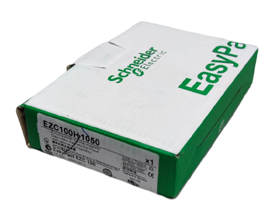 Schneider 50A 1 Pole Industrial Circuit Breaker in white and green EasyPact packaging box