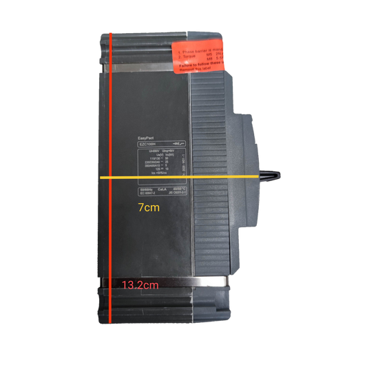 Schneider 50A 1 Pole Industrial Circuit Breaker in black with red instruction label and ribbed grip