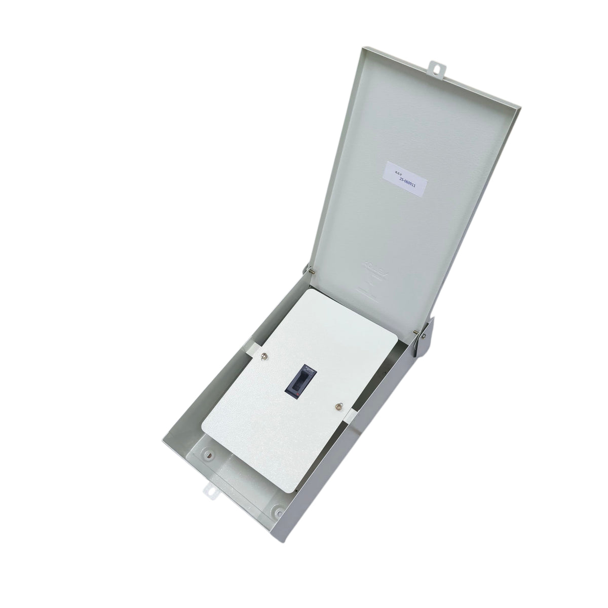 Schneider 50A MCCB with Nema 3R enclosure open to show interior circuit breaker design
